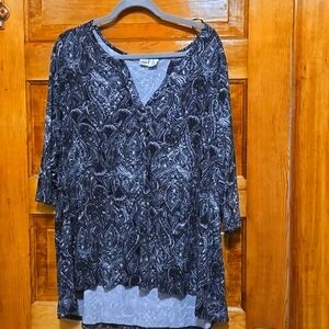 Artisan NY black paisley 3/4 sleeves 2X